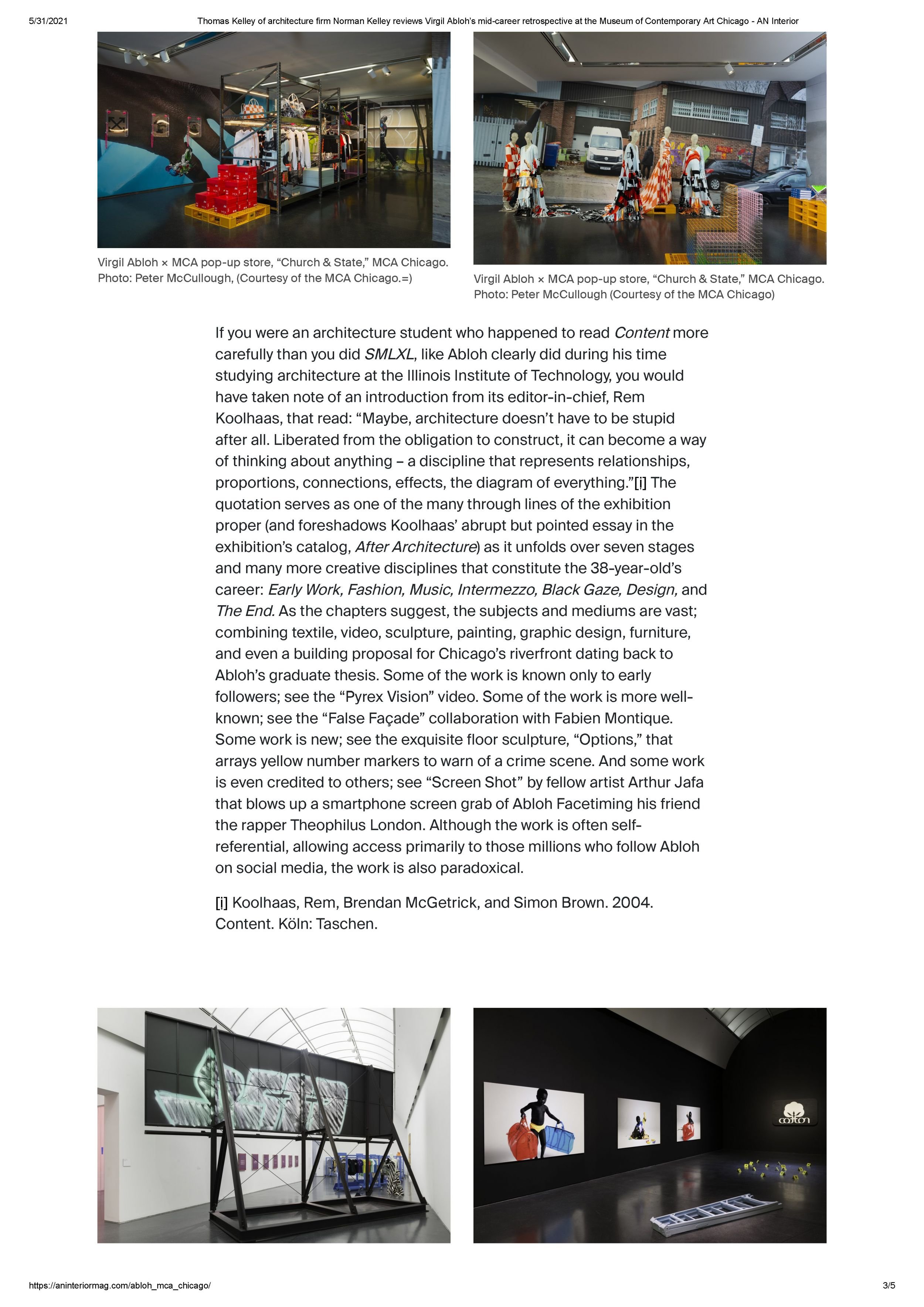 Thomas Kelley of architecture firm Norman Kelley reviews Virgil Ablohs mid-career retrospective at the Museum of Contemporary Art Chicago - AN Interior_Page_1_Page_3
